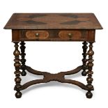 A William & Mary seaweed marquetry side table, the rectangular top with a laburnum oyster veneer