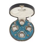 A cased set of Victorian silver trefoil-shaped salts, Birmingham, 1883, Goldsmiths & Silversmiths