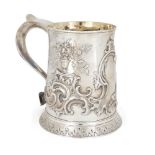 A silver tankard, marks rubbed, probably London, 1776, maker's mark ?D, the later decorated body