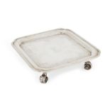 A George II silver waiter, London, 1759, Charles Frederick Kandler, of shaped square form, the