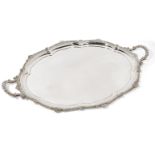 A large Edwardian silver tray with beaded twin handles, Sheffield, 1905, John Henry Potter, the