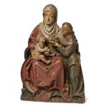 A South German polychrome limewood group of the Virgin and Child with St Anne (Anna Selbdritt),