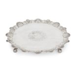 A George II silver salver, London, 1753, Dorothy Sarbitt, of circular form with shaped shell and