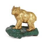 A gilt-bronze model of a bear, possibly Russian, second half 20th century, on naturalistic malachite