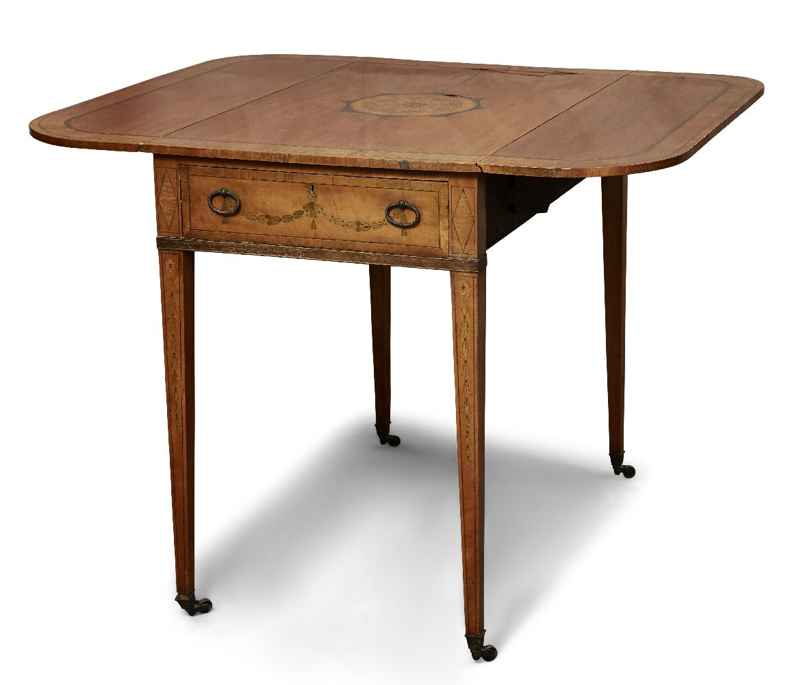 A George III-style satinwood pembroke table, with central patera inlaid to the top, crossbanded