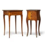 A continental walnut and parquetry side table, the quarter veneered top above single frieze