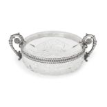 A Russian silver and cut glass twin-handled bowl, Moscow, 1908-1926, 15th Artel, maker F/S, mount