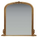 A giltwood overmantel mirror, with arching plate within a simple moulded frame, 128 x 127cm Please