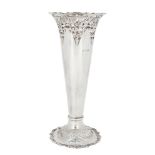 A large Edwardian silver trumpet vase, London, 1902, William Hutton & Sons, the plain body with