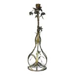 A French bronze standard lamp, early 20th century, naturalistically cast with flowerheads and