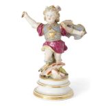 A Meissen model of Victorious Cupid as St George, late 19th century, holding aloft a shield and