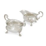 A pair of silver sauce boats, Sheffield, 1936, Atkin Brothers, raised on shell shouldered pad