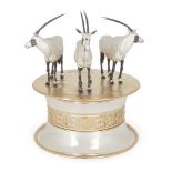 A silver parcel gilt statue of three Arabian oryx, by George Grant MacDonald, London, 2016, the