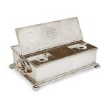 A large 'Treasury' style silver inkstand, London,1924, Charles & Richard Comyns, of rectangular form