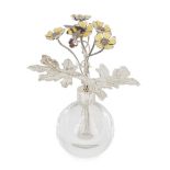 A silver and yellow enamel bouquet of flowers with bumblebee, by Sarah Jones, London, 1987, designed