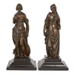 A pair of Continental bronze models of classical maidens, 19th century, each in contrapposto pose