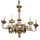 A large continental six-branch grey and gold painted chandelier, early 20th century, the faceted