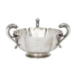A George V silver centrepiece bowl with three zoomorphic handles, Sheffield, 1911, Henry Wigfull,