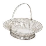 A George II silver cake basket, London, 1757, Samuel Herbert & Co., of oval form with swing