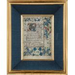 An illuminated manuscript page, 15/16th century, with Latin text written in a handsome Gothic