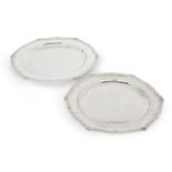 Two large Asprey & Co. silver serving plates, Sheffield, 1972, both of shaped circular form with