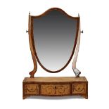 A George III satinwood dressing table mirror, with shield plate and three drawers in the