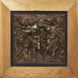 A French bronze relief panel, late 19th century, in the manner of Clodion, depicting three dancing