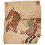 An unfinished painting of a mounted rider, Tanjore, late 19th century, ink and opaque pigments on