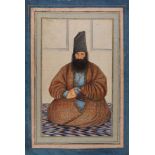 A portrait of a seated bearded minister, Qajar, Persia, mid-19th century, opaque pigments on