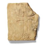 A Byzantine alabaster fragment with a cross, 5th-8th century, of rectangular form, incised,
