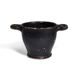 A Greek black glazed skyphos, with ring and dot motif on the underside of the base, circa 5th-4th