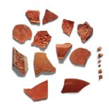 A group of North African red ware fragments, early Christian period, 2nd-5th century AD, seven