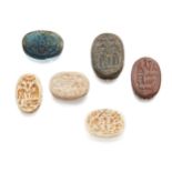 A group of six scarabs, of glass, stone, Not Ancient, largest 2.2cm. high (6) Good overall