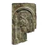 A Byzantine bronze plaque with standing figure of St Peter, early Byzantine Period, 5th-7th century,