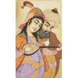 A painting of a couple by Jabbar Baq, Iran, 20th century, opaque pigments on resin, signed lower