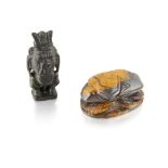 A jasper scarab and a stone figure of Bes; Not Ancient, 4.1 cm. and 4.2 cm (2) Good overall