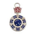 Order of the Pleiades 3rd Class, Iran, silver and enamel medal, of disc form in blue and white