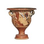 A small Apulian red-figure bell krater, each side decorated with the head of a lady of fashion