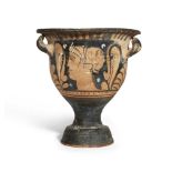 An Apulian red-figure bell krater, each side decorated with the head of a lady of fashion framed