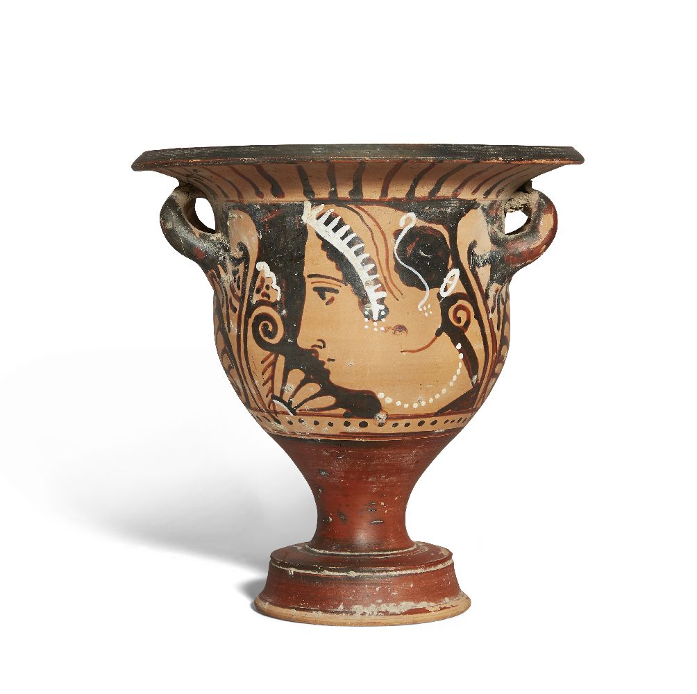 A small Apulian red-figure bell krater, each side decorated with the head of a lady of fashion - Image 2 of 2