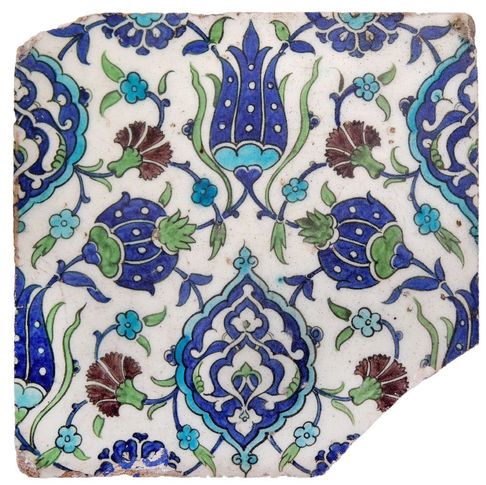 A group of six Damascus Iznik tiles, Syria, 17-18th century, of square form, including three - Image 2 of 2