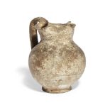 A coarse ware pottery oinochoe with trefoil lip and spherical body, 10.5cm high Please refer to