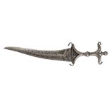 A steel chilanum, Mughal India, late 16th century, the recurved double-edged tapering steel blade