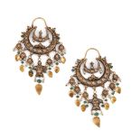 A pair of gold sapphire-set pendant earrings, Punjab, North India, first half 19th century, each