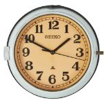 Seiko (Japanese), a ship's wall clock, c.1970, dial marked Seiko, Japan, The pale green enamelled