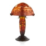 D'Argental (French), a cameo glass table lamp and shade, c.1920, signed in relief on the base 'D'