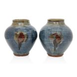 William Plumptre (British b.1959), a pair of stoneware vases, c.1990, each with painted monogram '