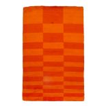 A French woollen rug, c.1960, A deep pile rug with two tone orange geometric design, 313cm x 170cm