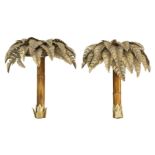 Maison Jansen (French), a pair of brass and bamboo palm tree wall lights, c.1970, Each with two