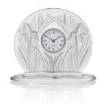 Lalique (French), a clear and frosted ‘Iris’ timepiece, c.2003, signed Lalique France with copyright